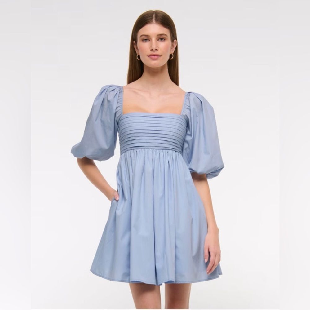 Abercrombie & Fitch Light Blue Puff Sleeve Mini Dress